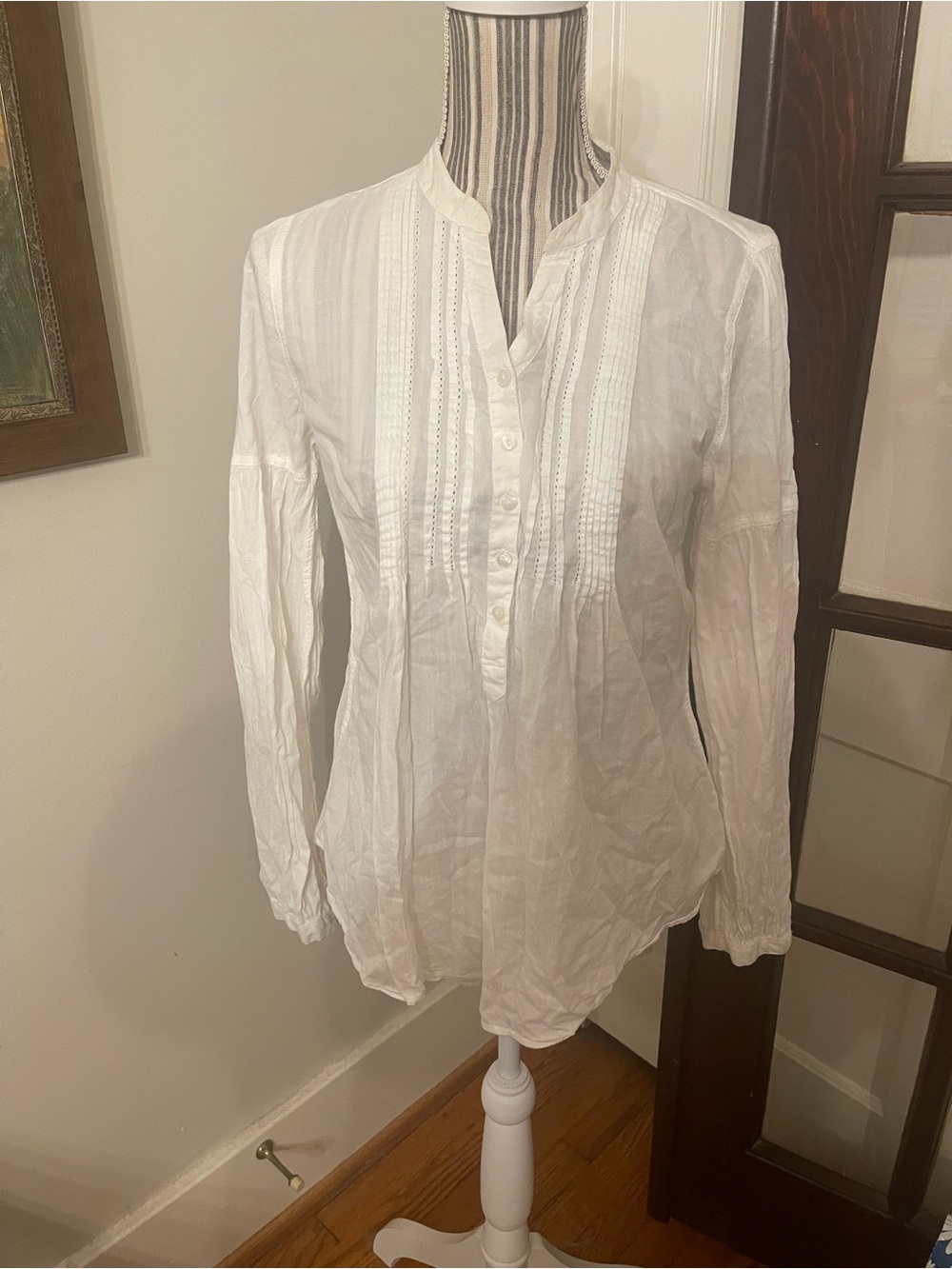 Converse White Long-Sleeve Pintuck Tunic Blouse